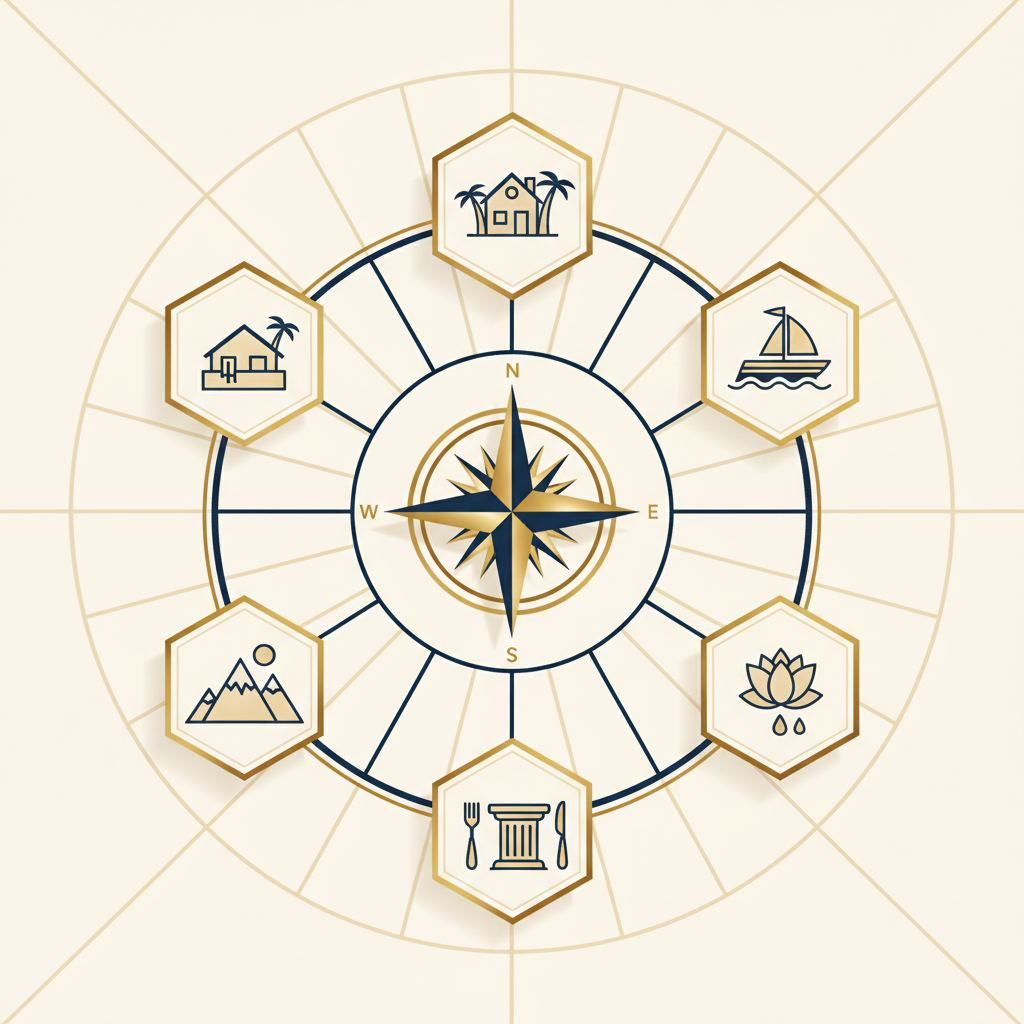 Infographic illustration showing strategic matching of luxury accommodations with travel experiences